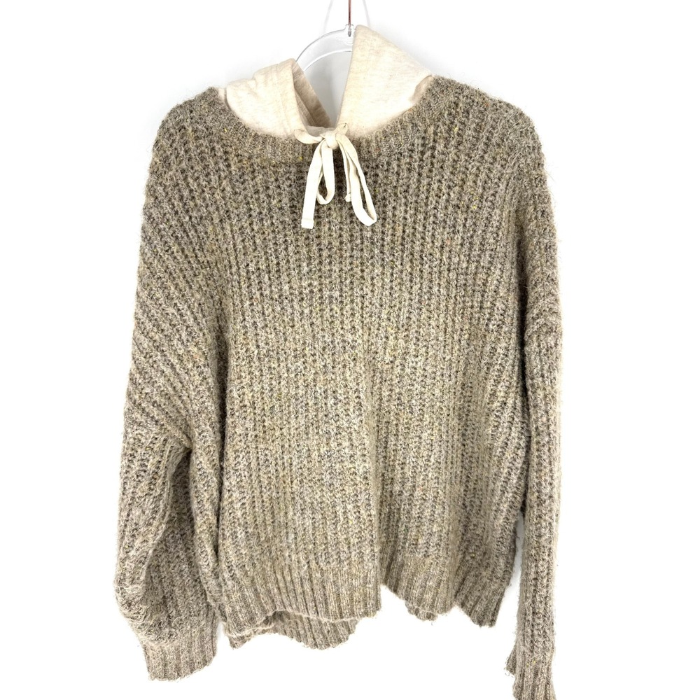 Offline by Aerie Womens XL Tan Marl Chunky Knit Hooded Sweater Multi Color Fleck